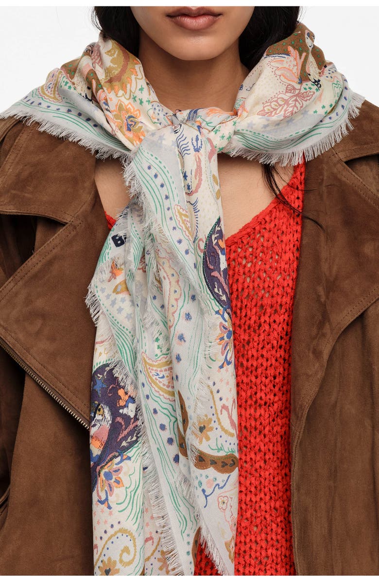 Bimba y Lola Birds Circular Composition Shawl, Alternate, color, Blue