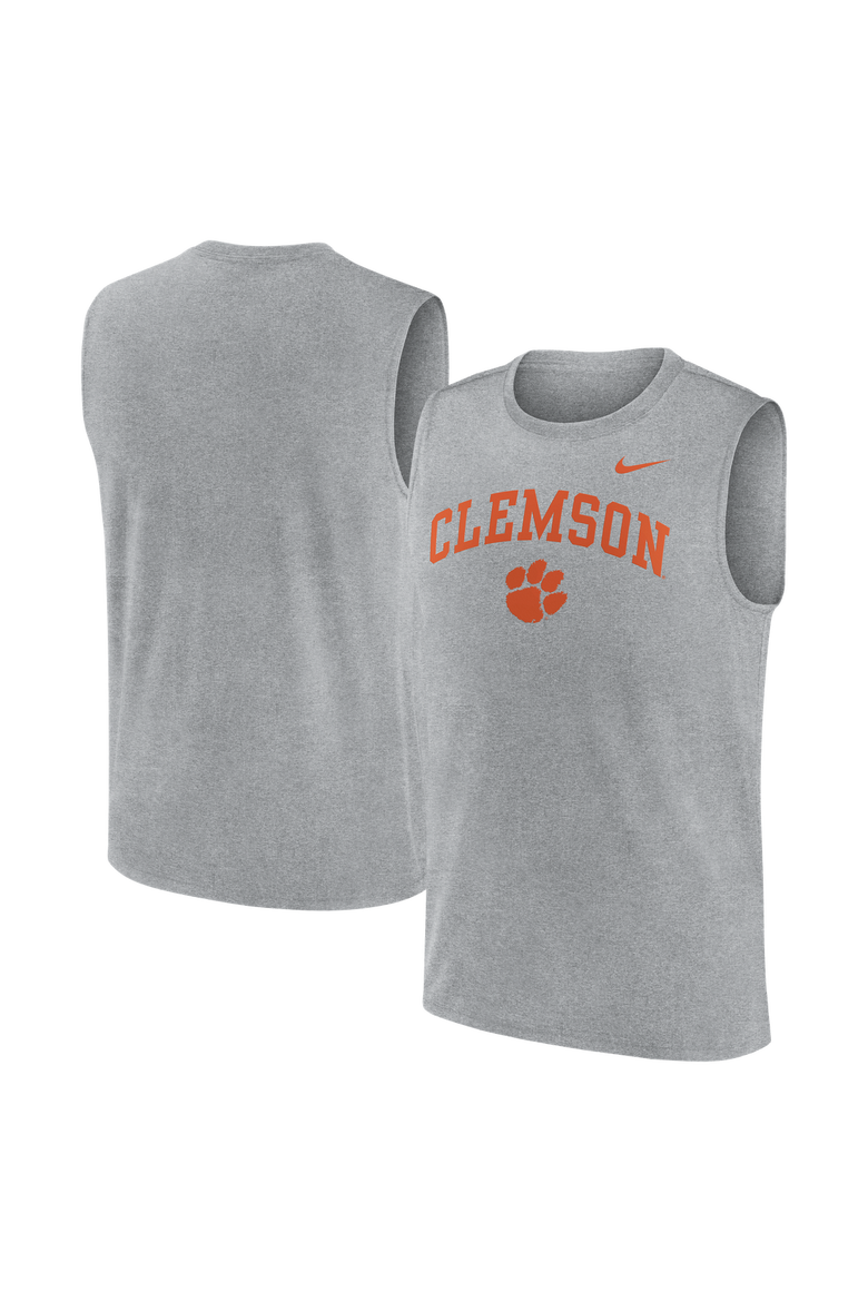 Men's Nike Heather Gray Clemson Tigers Primetime Legend Arch Dri-FIT Muscle Tank Top, Main, color, Heather Gray
