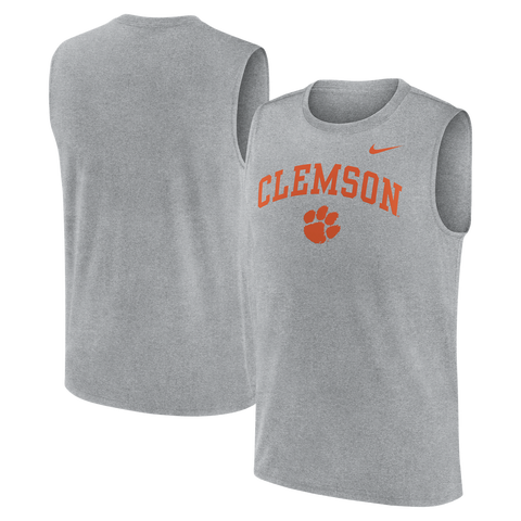 Men's Nike Heather Gray Clemson Tigers Primetime Legend Arch Dri-FIT Muscle Tank Top