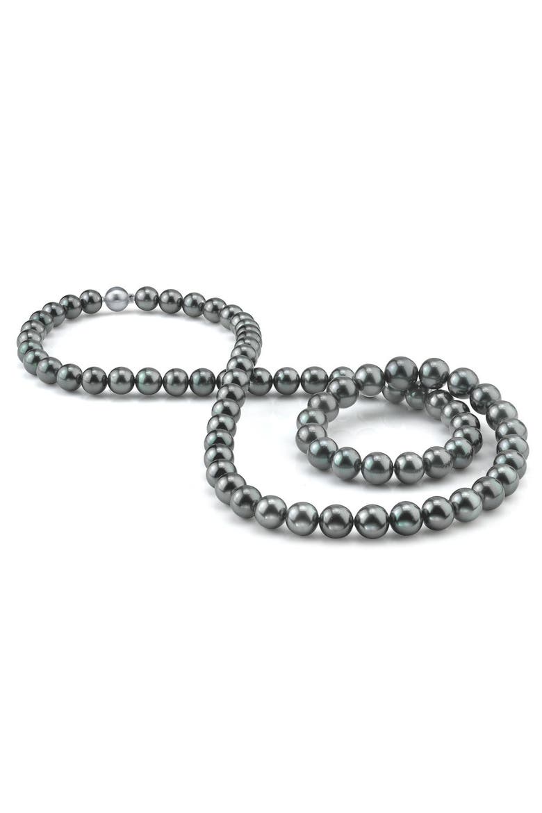 Opera Length 10-11mm Gray Tahitian South Sea Pearl Necklace - Premier AAAA Quality, Main, color, Yellow Gold Clasp