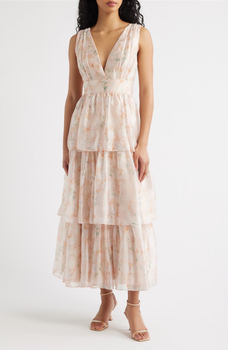 Lulus Vallia Tiered Maxi Dress, Main, color, Blush Floral