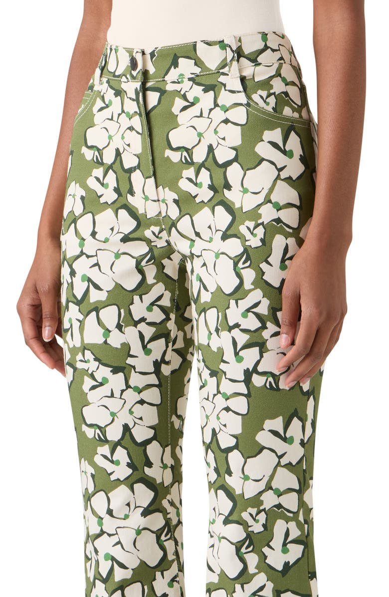 Akris punto Papercut Flowers Crop Straight Leg Jeans, Alternate, color, Green Tea-Cream-Olive