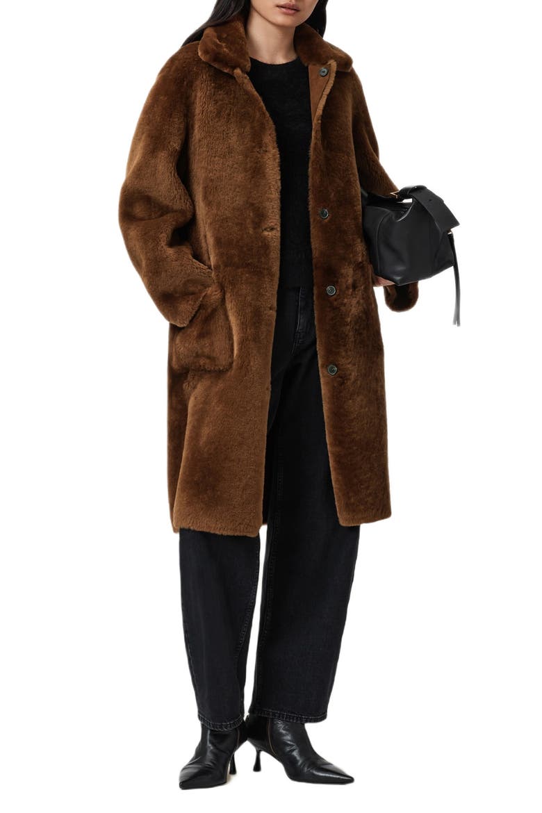 Serra Reversible Genuine Shearling Coat, Alternate, color, BITTER BROWN