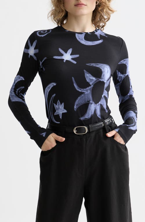 Scotch & Soda Print Long Sleeve T-shirt In Black