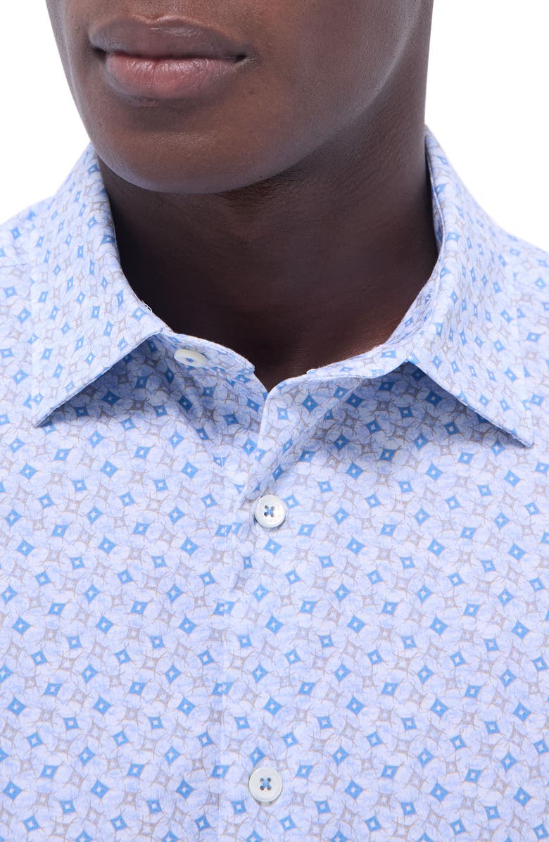 Bugatchi Miles OoohCotton<sup>®</sup> Print Short Sleeve Button-Up Shirt, Alternate, color, Air Blue