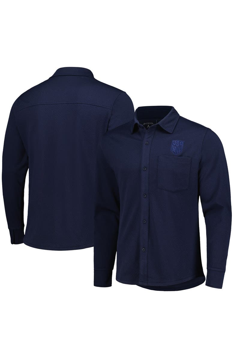 ANTIGUA Men's Antigua Navy USMNT Streamer Diamond Button-Up Shacket, Main, color, Navy