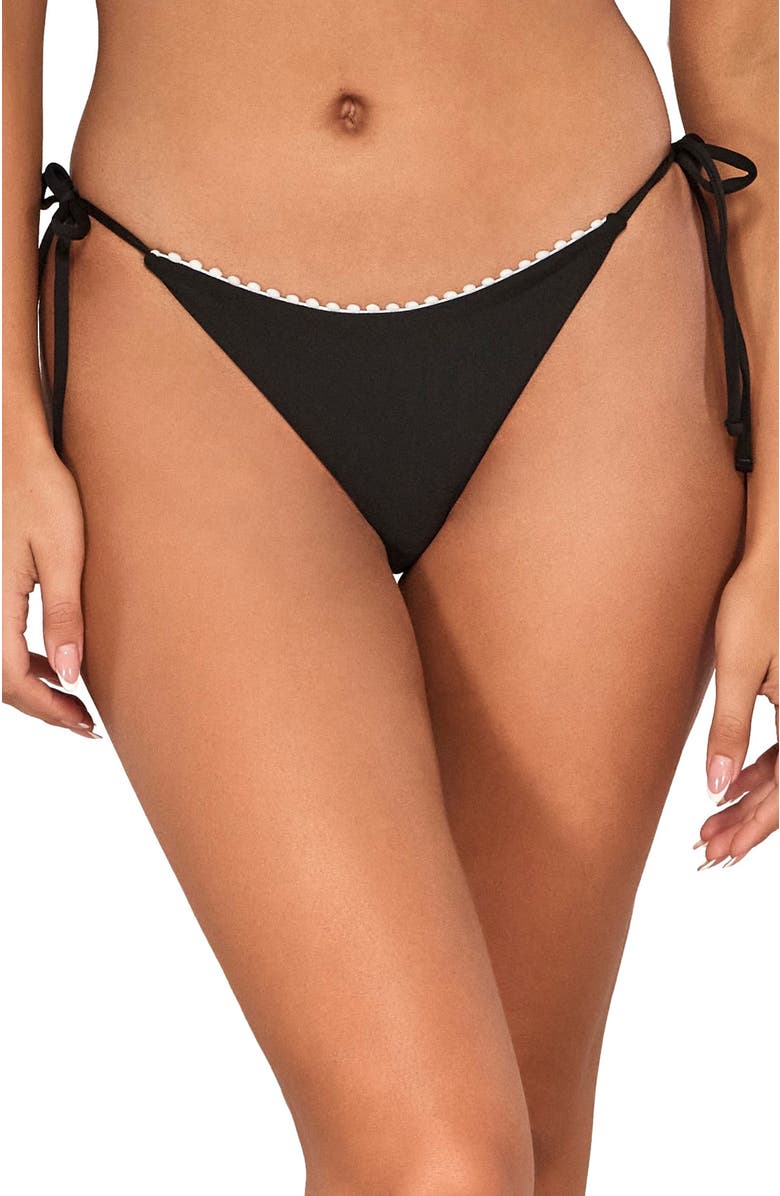 Swim Systems Pom Pom Tie Side Bikini Swim Bottoms, Alternate, color, Black