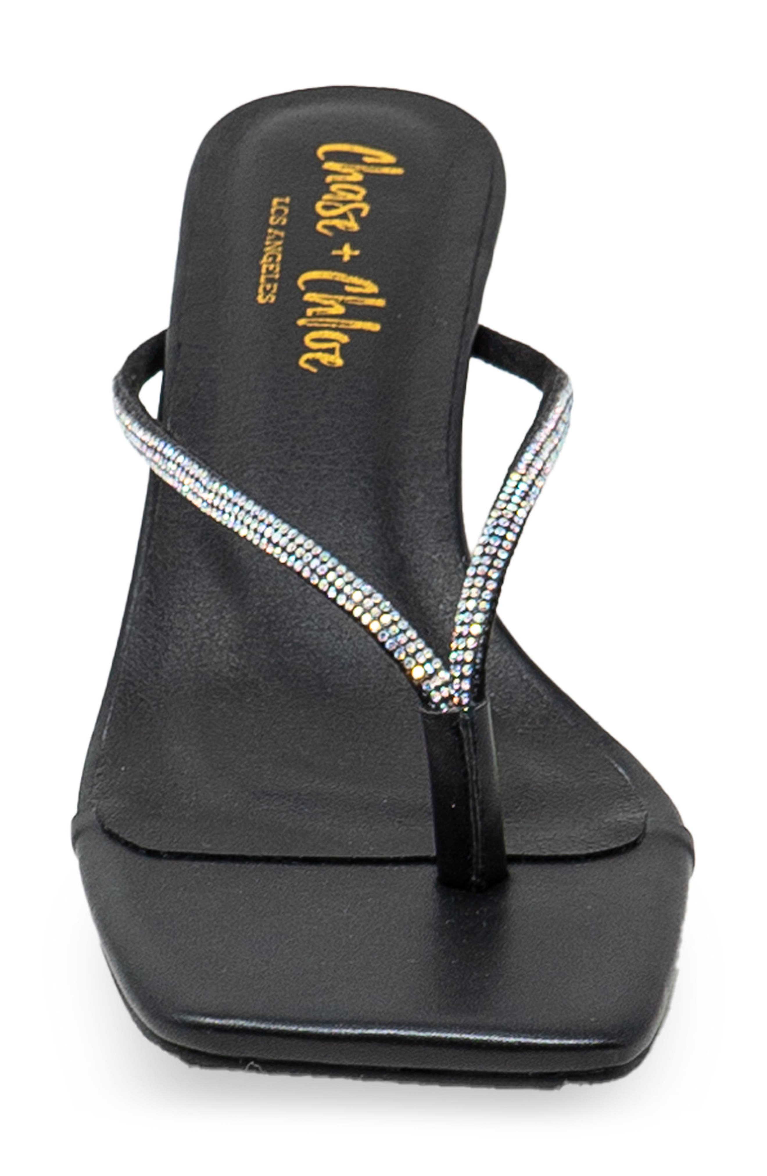 CHASE AND CHLOE Rhinestone Kitten Heel Sandal, Alternate, color, Black