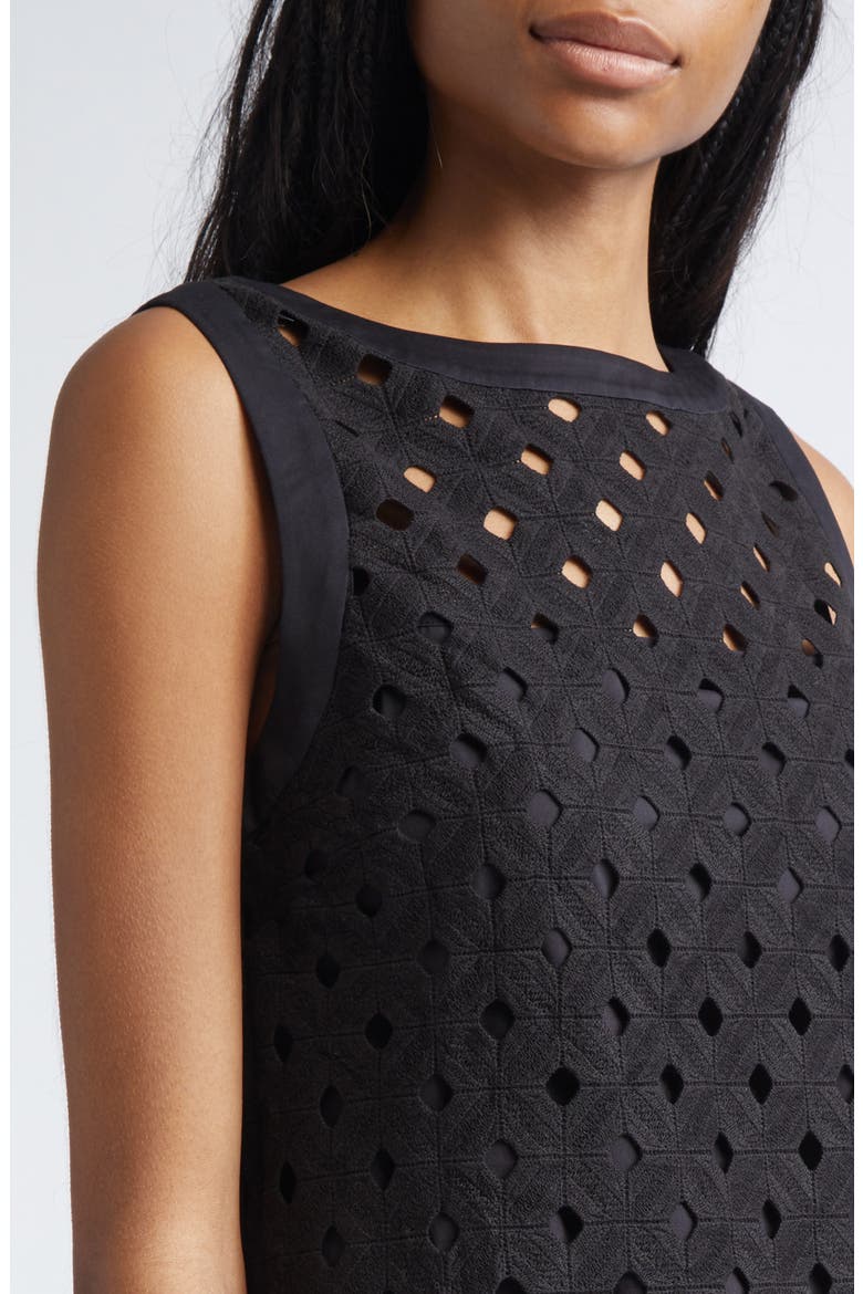 Beachwear Embroidered Jersey Eyelet Shift Dress, Alternate, color, BLACK
