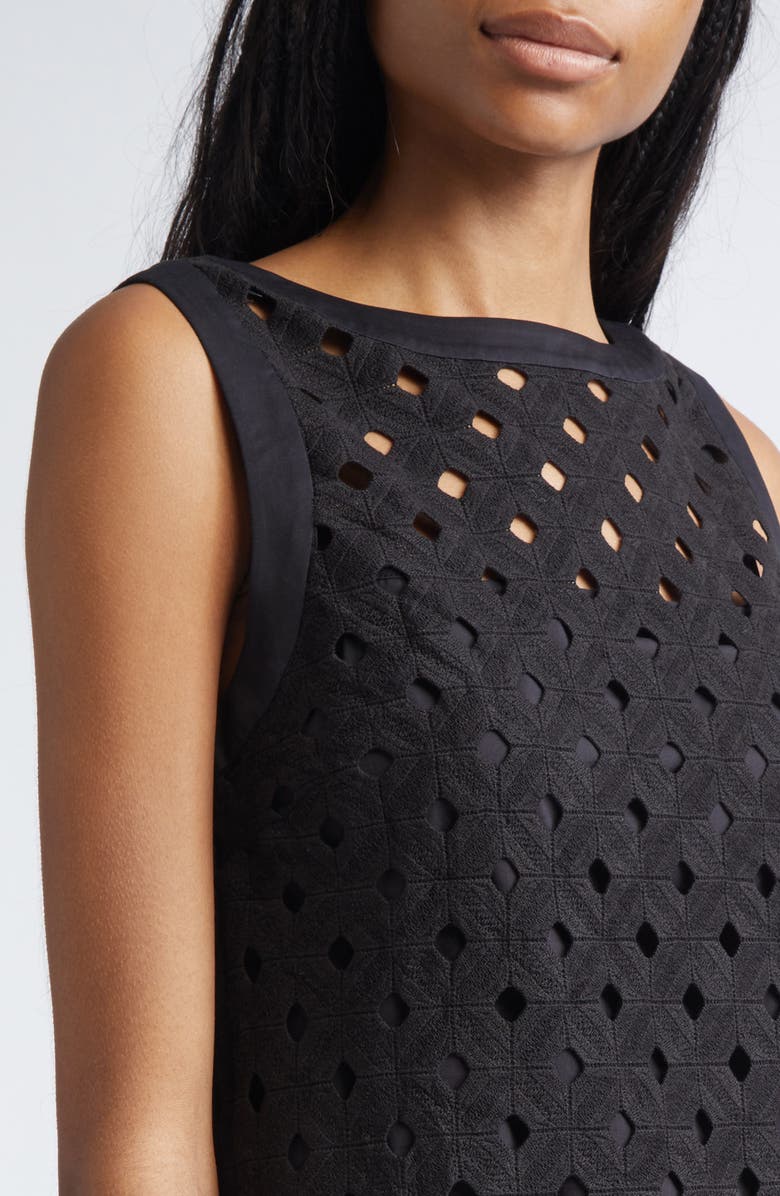 Max Mara Embroidered Jersey Eyelet Shift Dress, Alternate, color, Black