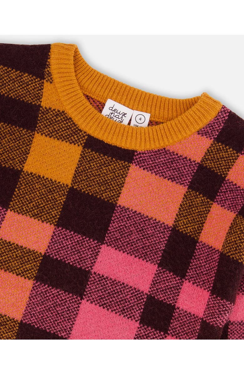 Deux par Deux Girl's Knit Top Plaid Magenta And Brown, Alternate, color, 