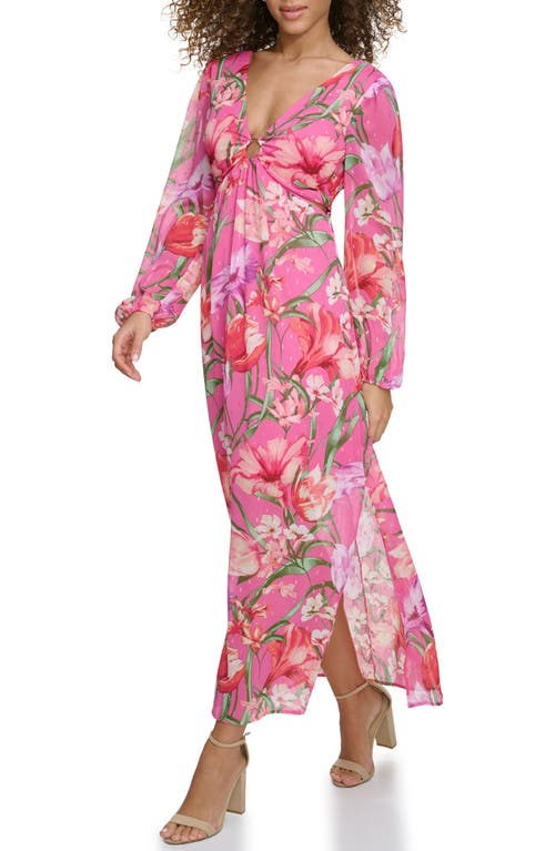 Siena Floral Long Sleeve Clip Dot Maxi Dress In Pink Multi