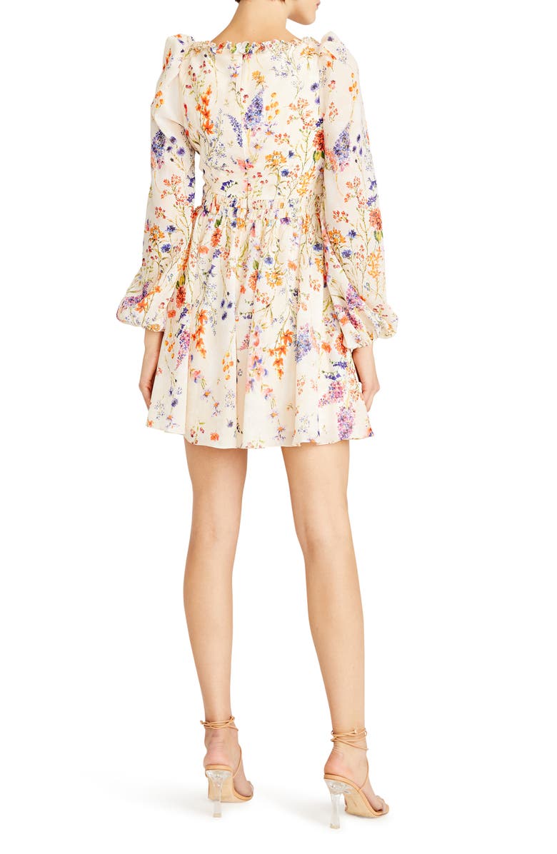 ML Monique Lhuillier Lila Floral Print Long Sleeve Chiffon Minidress, Alternate, color, Wildflower Meadow