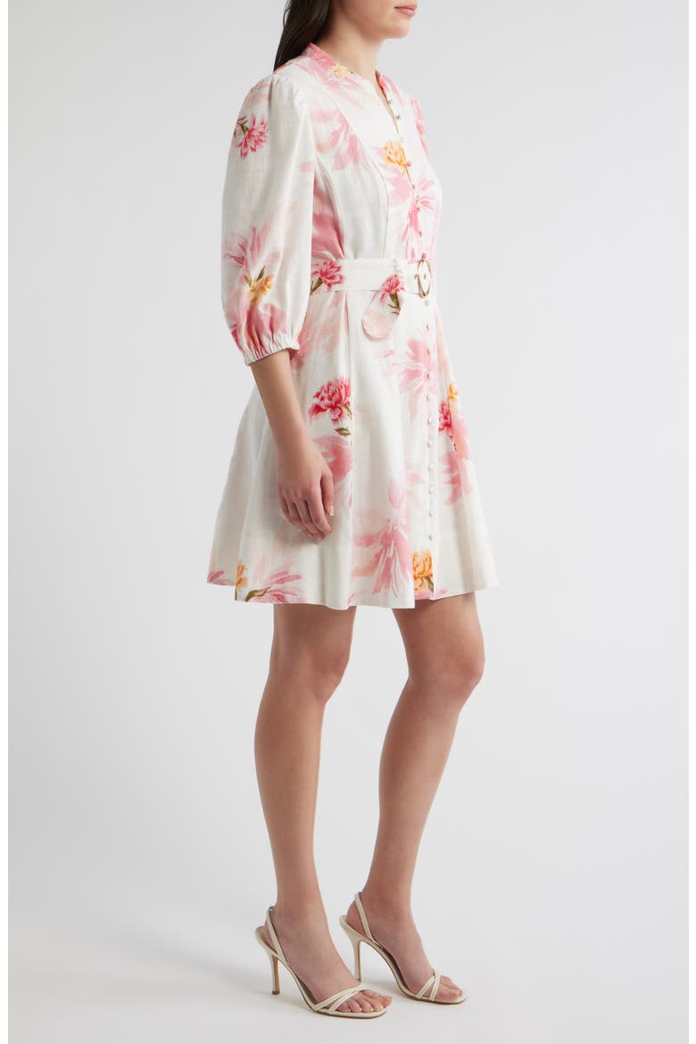 Floral Print Belted Dress, Alternate, color, LUCENT WHITE