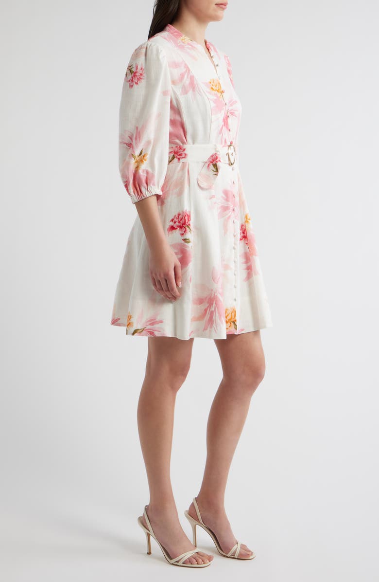 CeCe Floral Print Belted Dress, Alternate, color, Lucent White