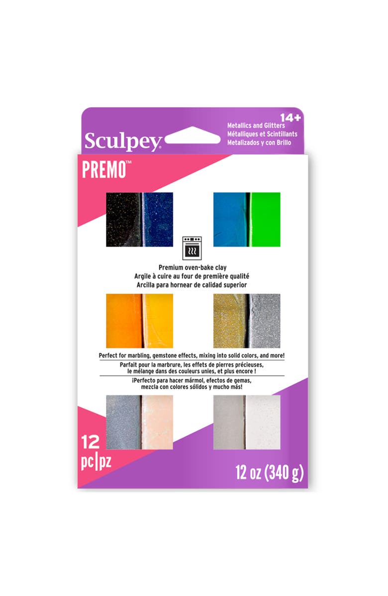 Sculpey Multipack, Metallics + Glitters, 12 Colors, 1oz Bars, Main, color,