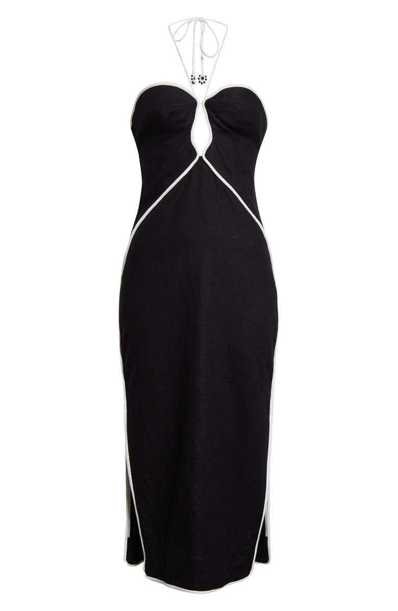 FARM Rio Contrast Detail Center Cutout Linen Blend Midi Dress, Alternate, color, 