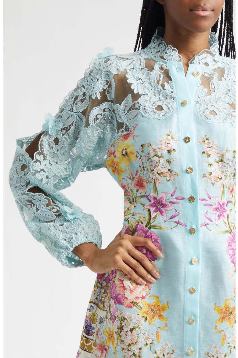 Bazaar Blooms Long Sleeve Linen & Silk Shirtdress, Alternate, color, BAZAAR BLOOMS