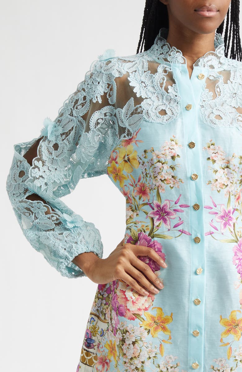 Camilla Bazaar Blooms Long Sleeve Linen & Silk Shirtdress, Alternate, color, Bazaar Blooms