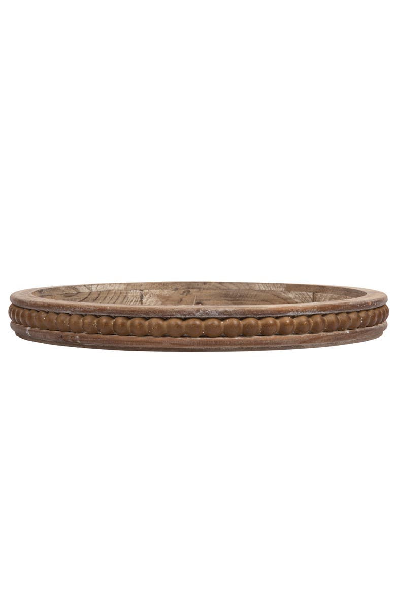 Storied Home Whitewashed Round Decorative Wood Tray, Main, color, Brown