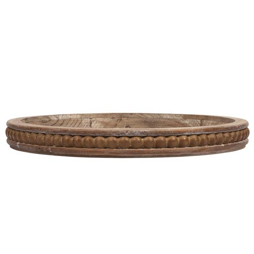 Storied Home Whitewashed Round Decorative Wood Tray In Brown