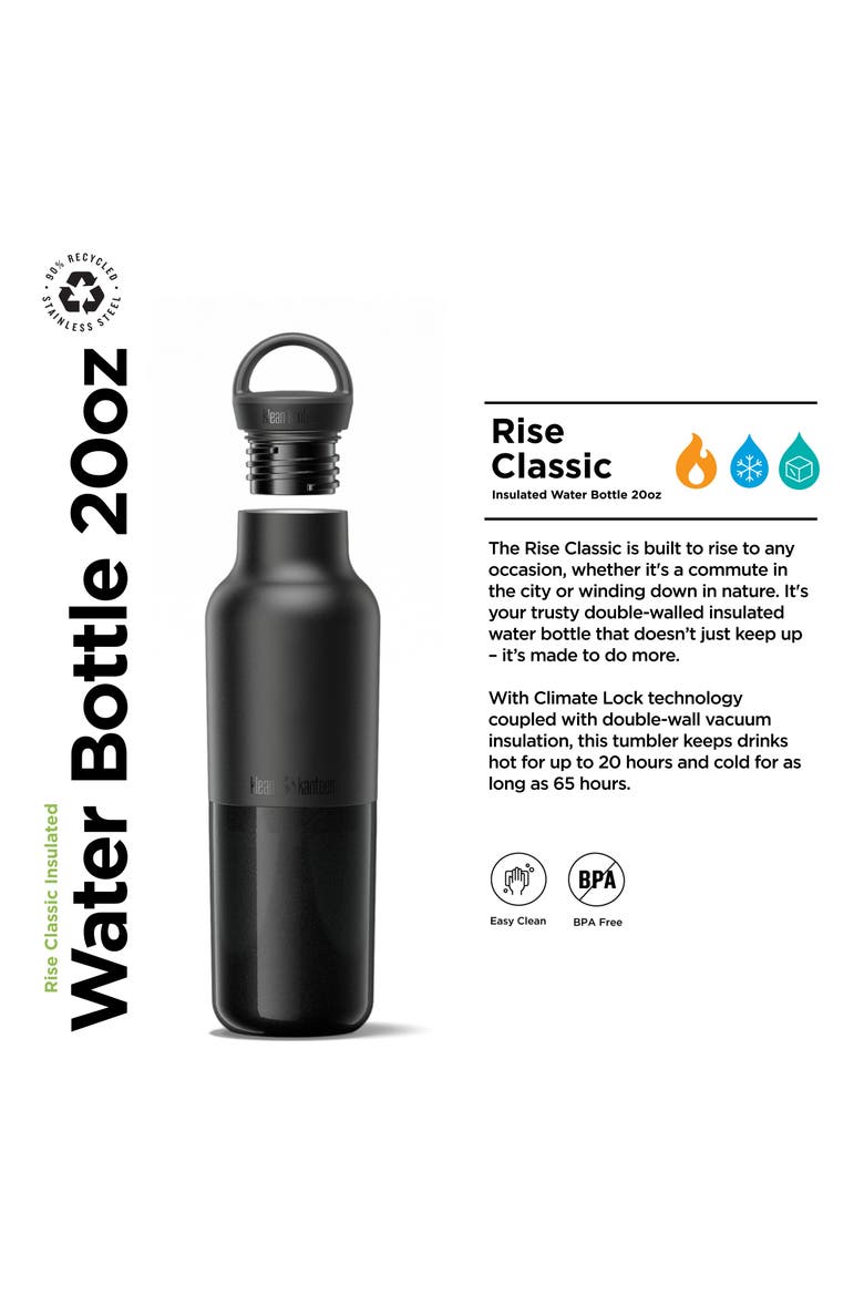 20oz Rise Classic Insulated Water Bottle with Arch Loop Cap, Alternate, color, Black
