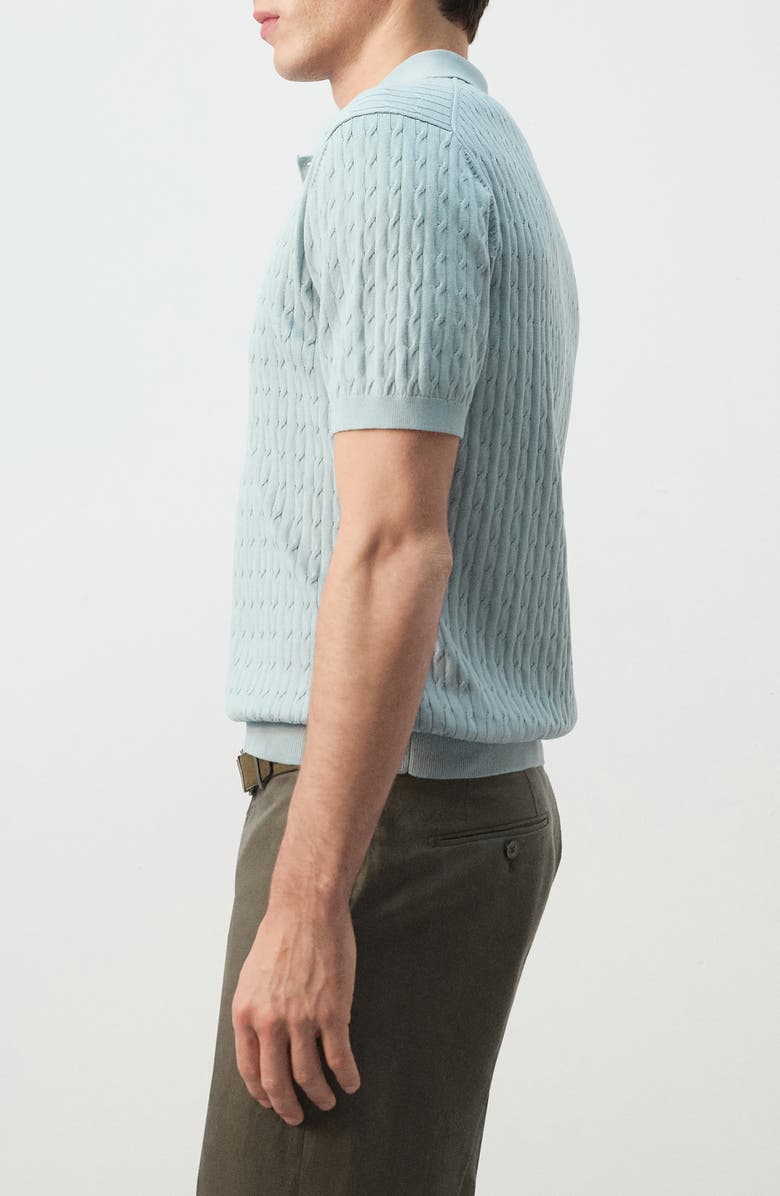 MANGO Cable Stitch Polo Sweater, Alternate, color, Aqua Green