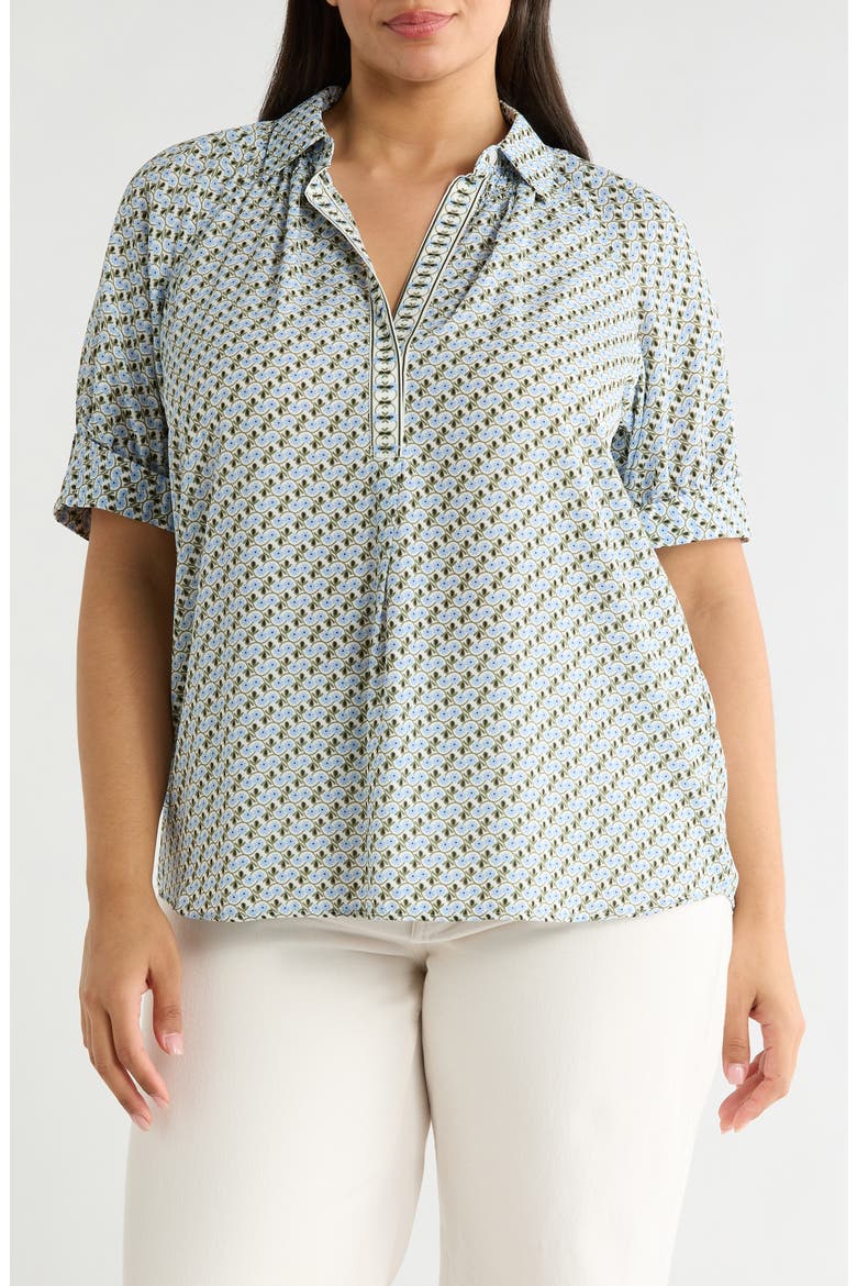 Puff Sleeve Top, Main, color, CREAM/ BLUE DAISY LOOPS