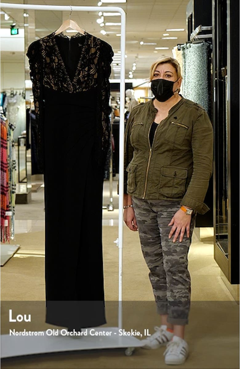 Long Sleeve Scalloped Lace Crepe Dress, sales video thumbnail