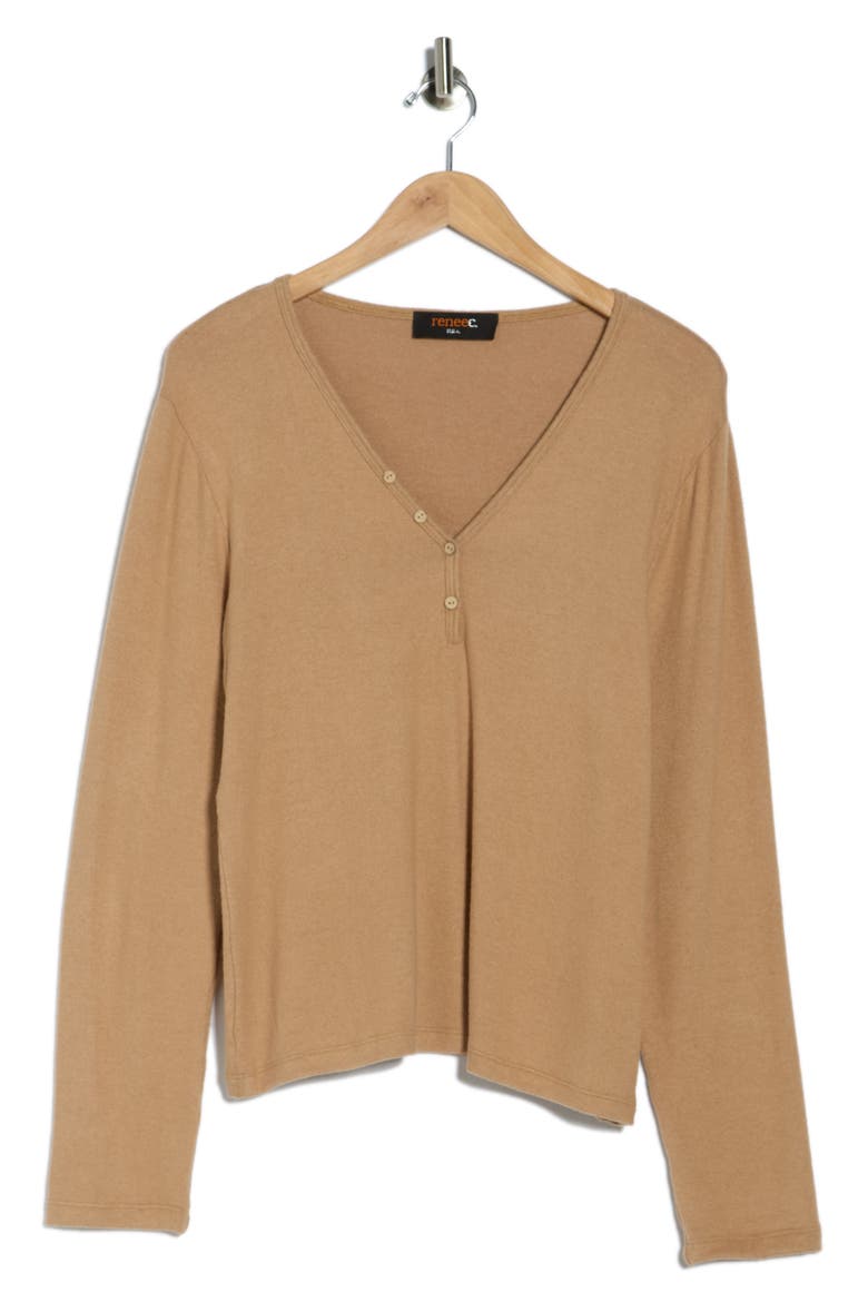 Rib Knit V-Neck Top, Alternate, color, DARK KHAKI