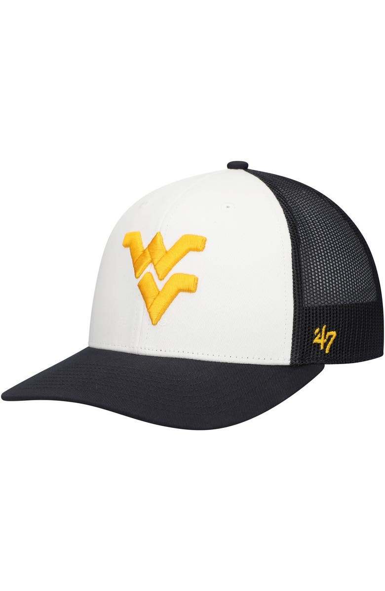 '47 Men's '47 White/Navy West Virginia Mountaineers Freshman Trucker Adjustable Hat, Main, color, White
