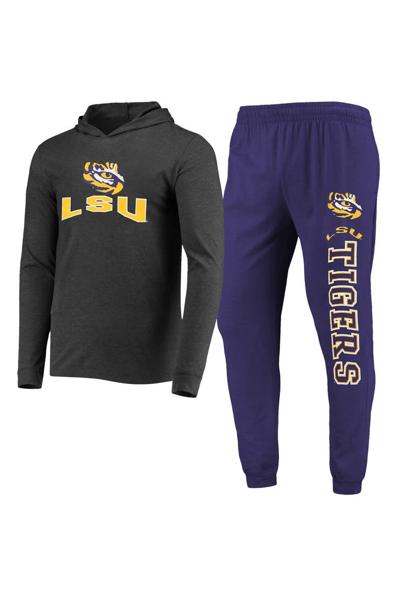 Men's Concepts Sport Purple/Heather Charcoal LSU Tigers Meter Long Sleeve Hoodie T-Shirt & Jogger Pajama Set, Main, color, Purple