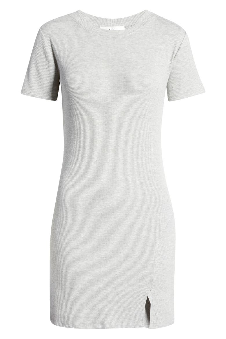 Front Slit Rib T-Shirt Dress, Alternate, color, GREY LIGHT HEATHER