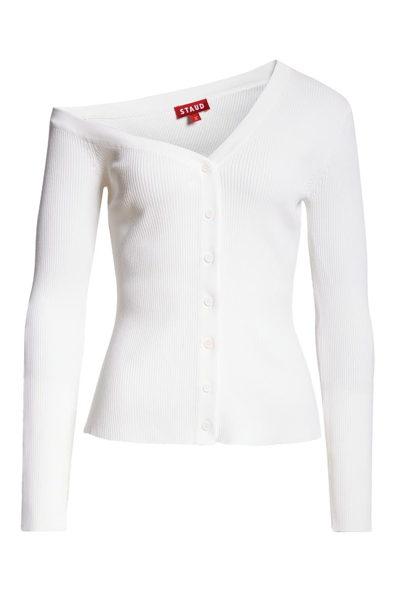Craftsman One-Shoulder Rib Cardigan, Alternate, color, IVORY