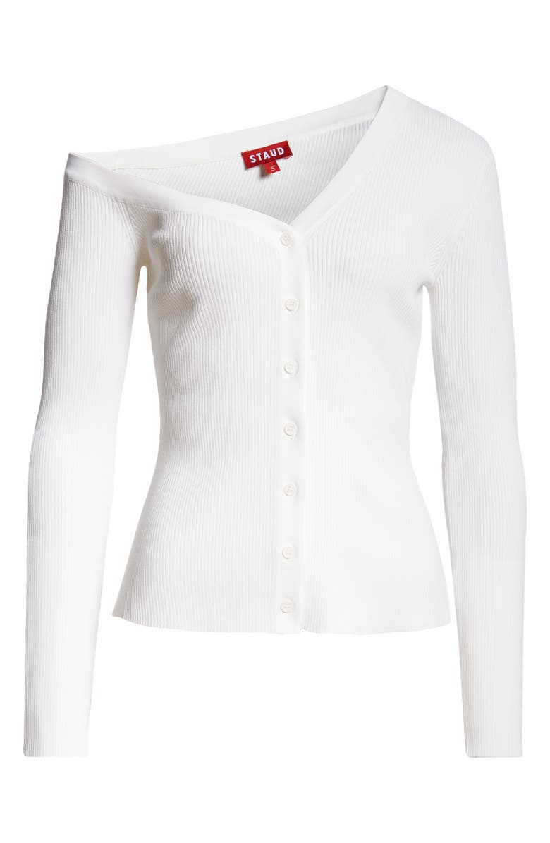 STAUD Craftsman One-Shoulder Rib Cardigan, Alternate, color, Ivory