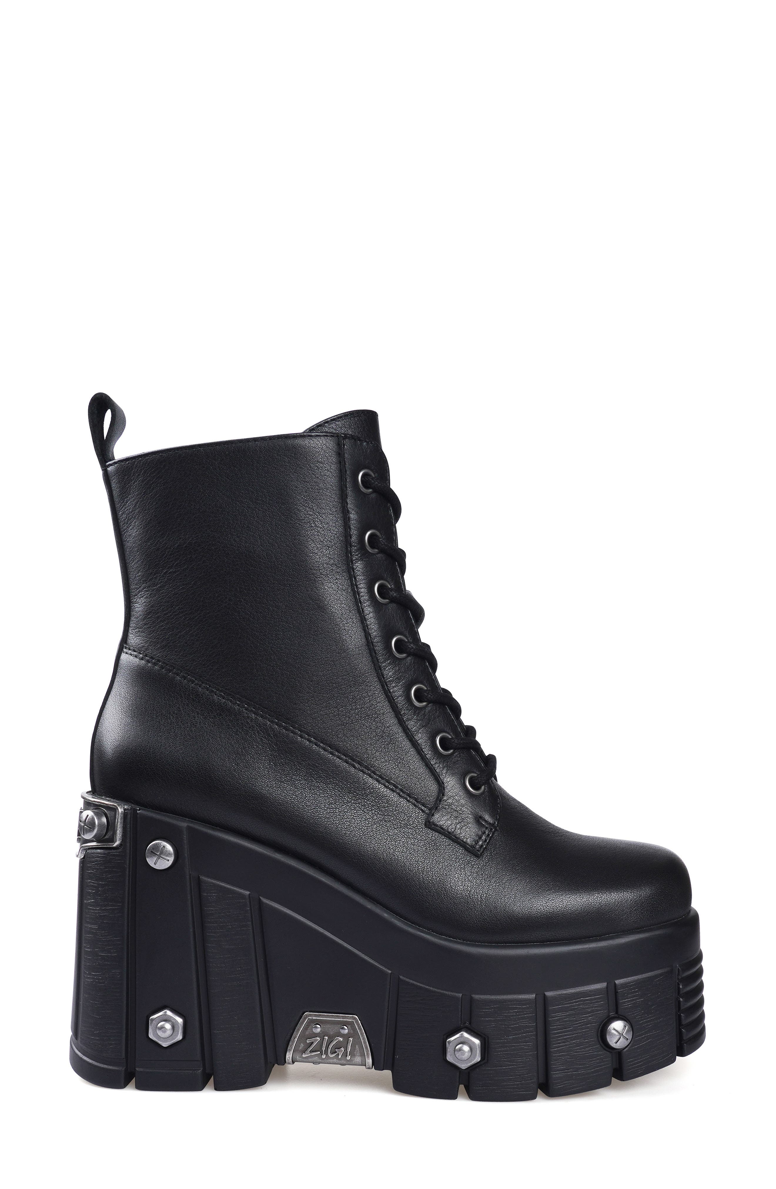 ZIGI Nefeli Wedge Combat Boot, Alternate, color, Black Leather