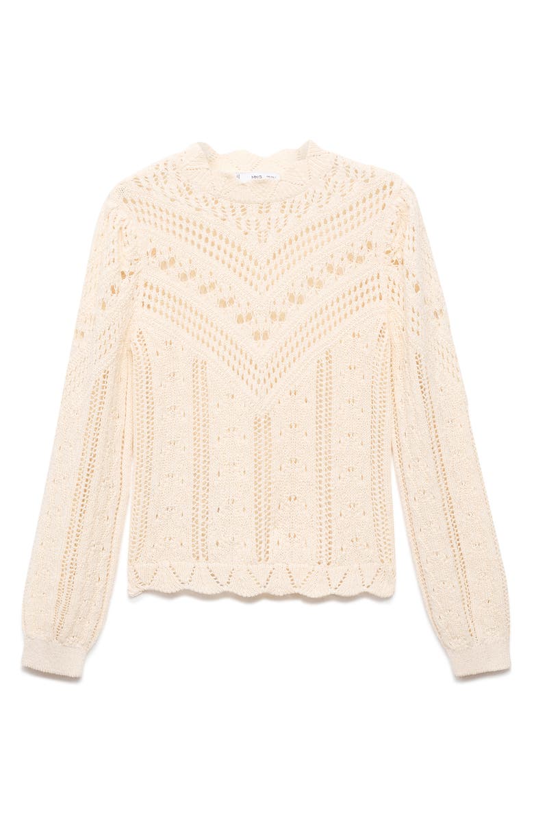 MANGO Espina Open Stitch Sweater, Main, color, Ecru