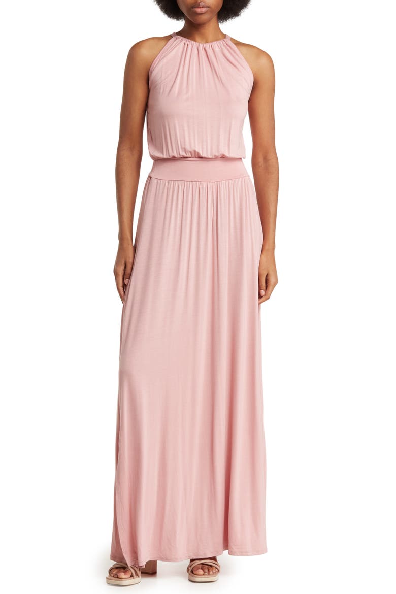 Halter Neck Blouson Maxi Dress, Main, color, MAUVE