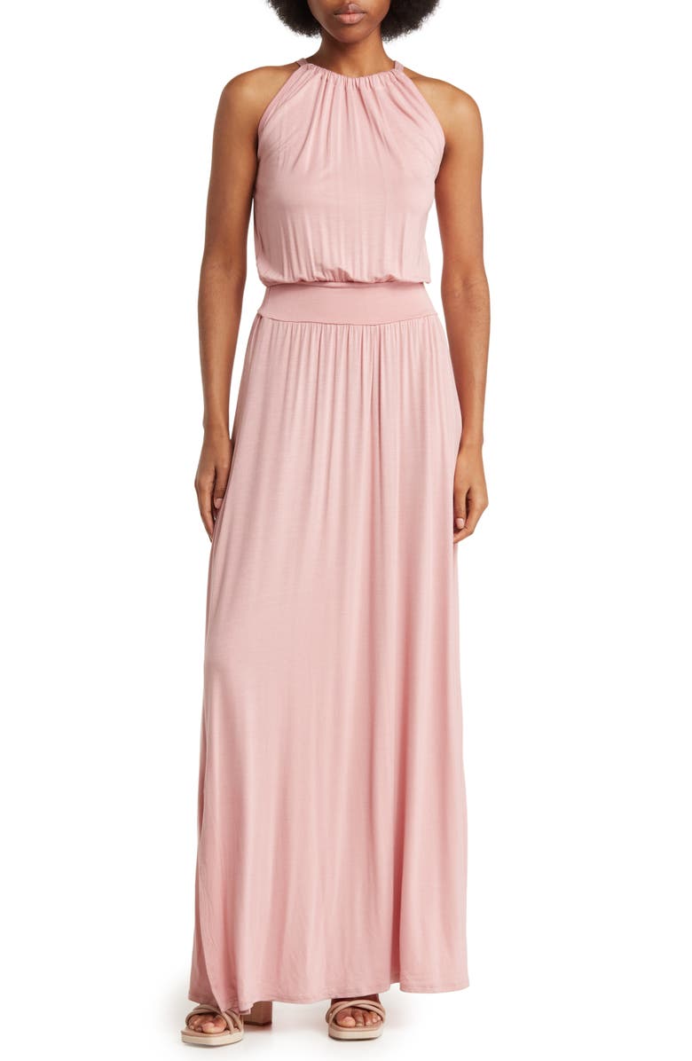 GO COUTURE Halter Neck Blouson Maxi Dress, Main, color, Mauve