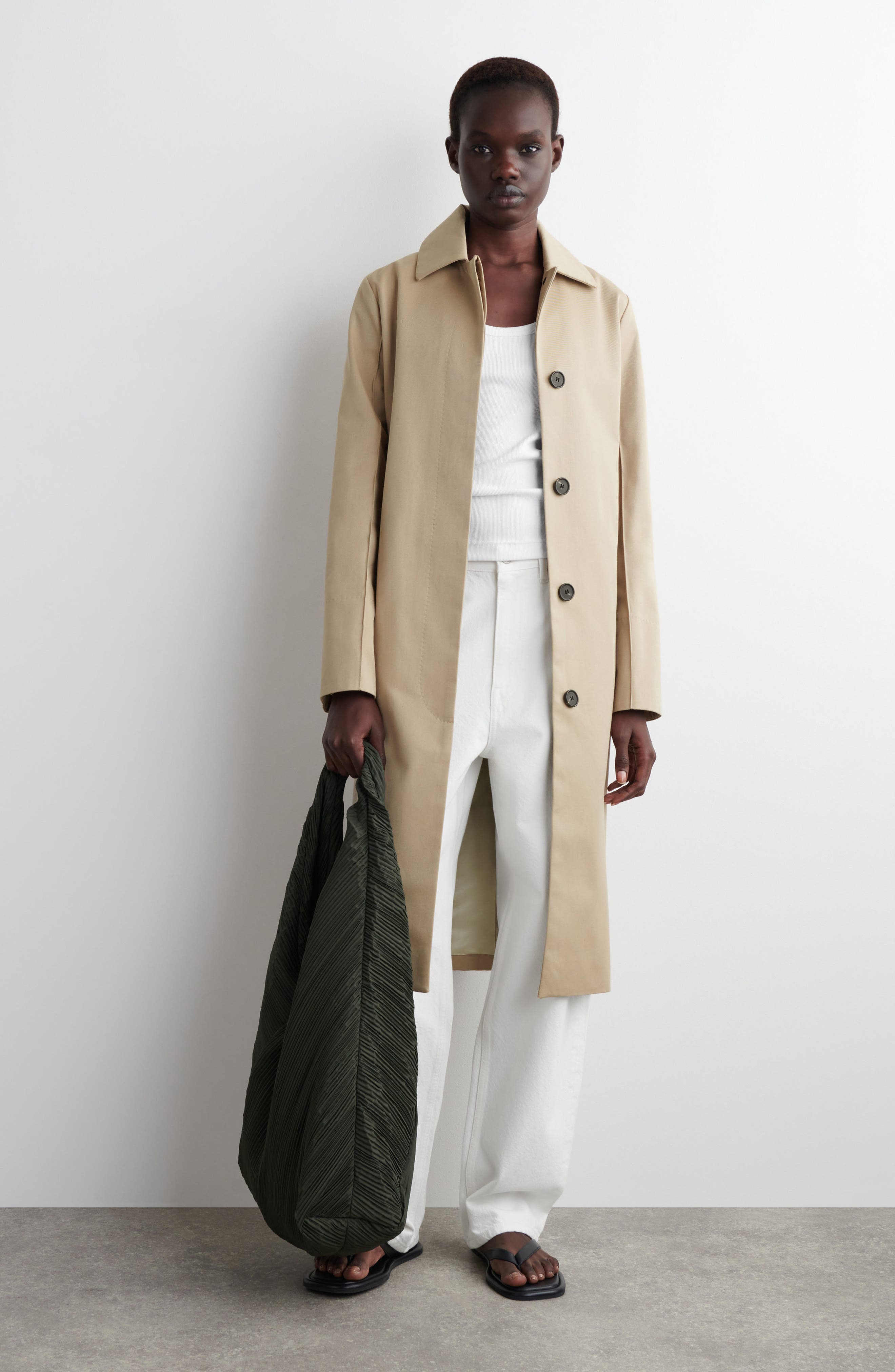 COS Guava Plissé Tote, Alternate, color, Khaki Green Medium Dusty