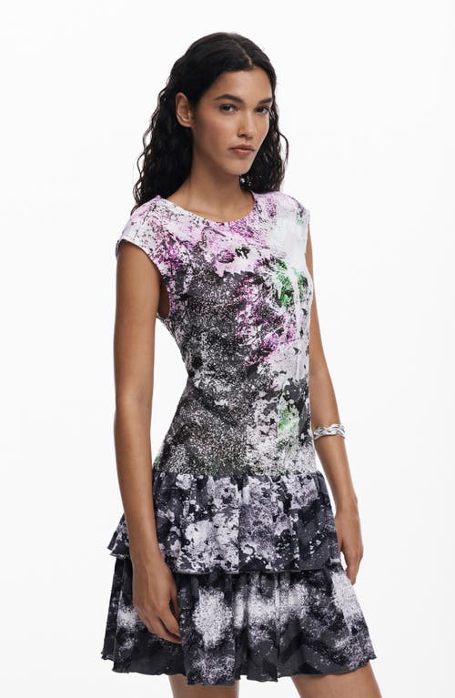 Desigual Mixed Print Tiered Dress In Black