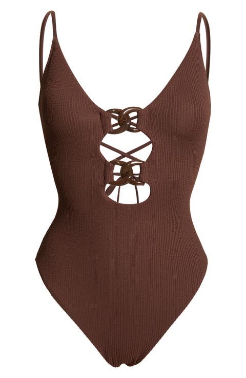 Keyhole Chain Link One-Piece Swimsuit