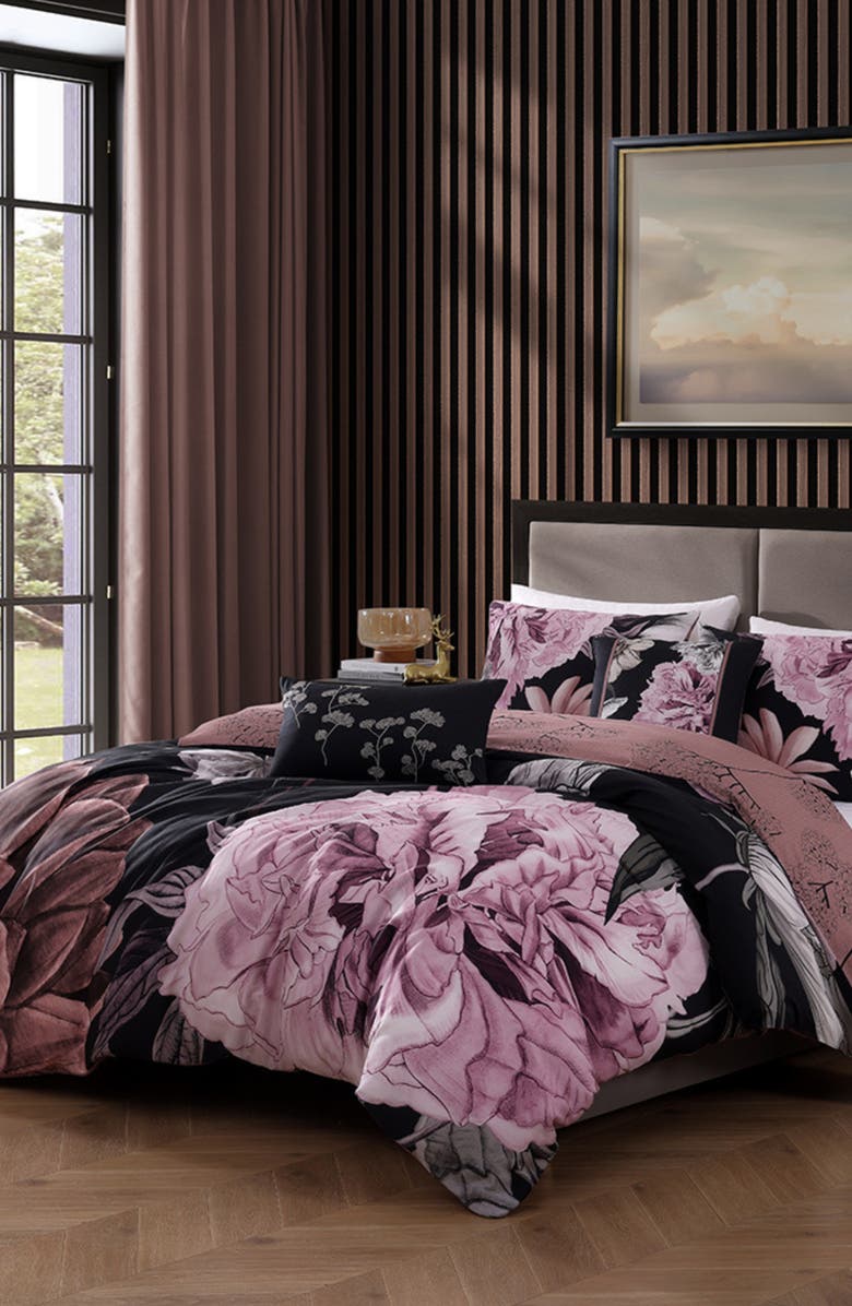 Bebejan Midnight Meadow Cotton Sateen Comforter Set, Alternate, color, Black