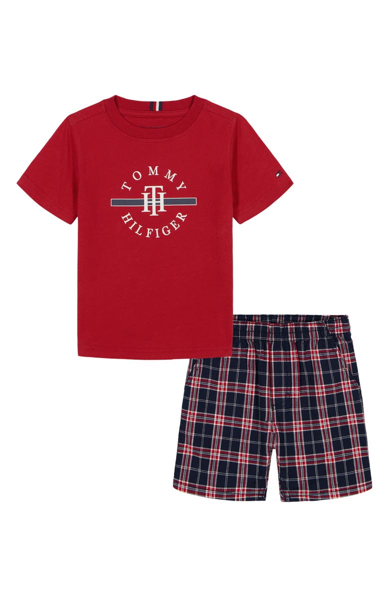 Tommy Hilfiger Logo Graphic T-Shirt & Plaid Shorts Set, Main, color,