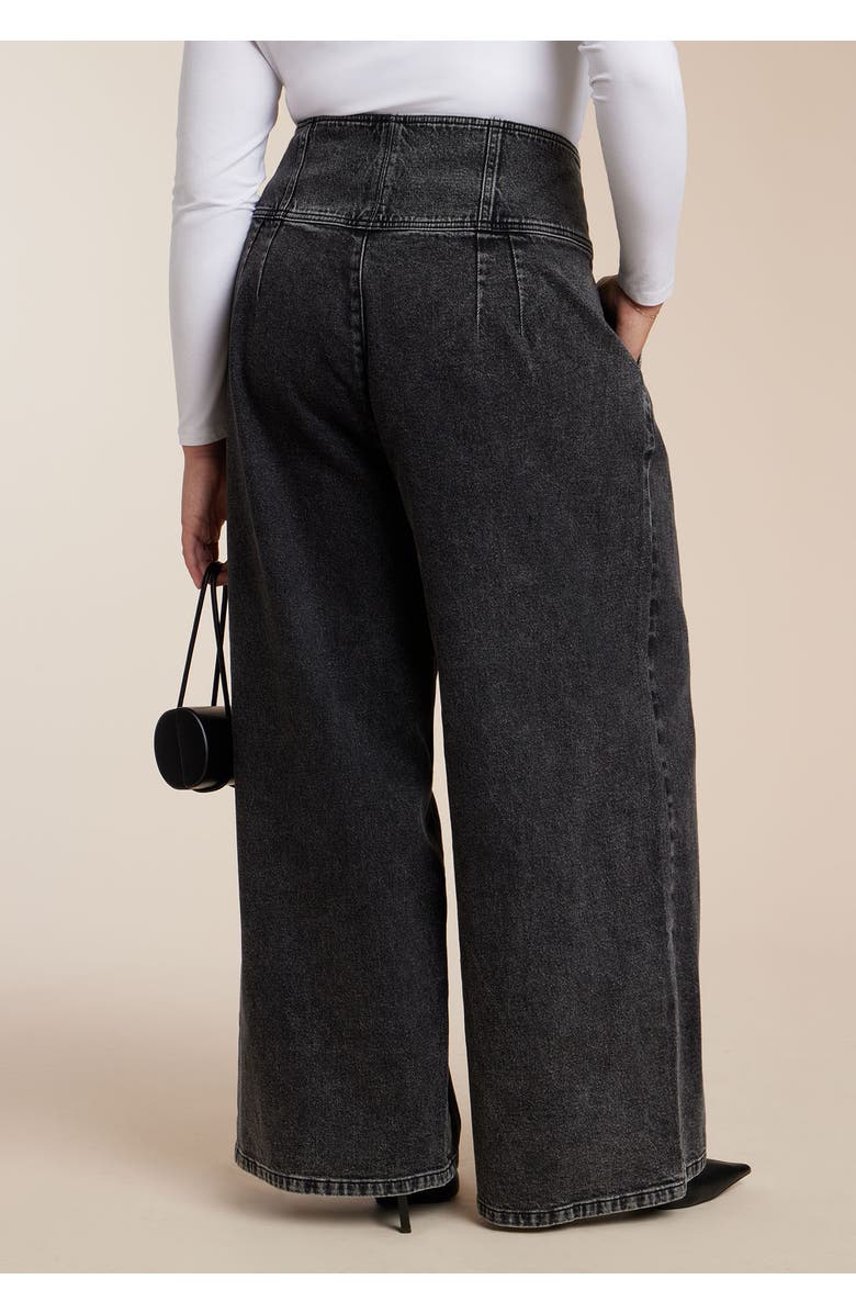 ELOQUII Corset Waist Wide Leg Jean, Alternate, color, Vintage Black