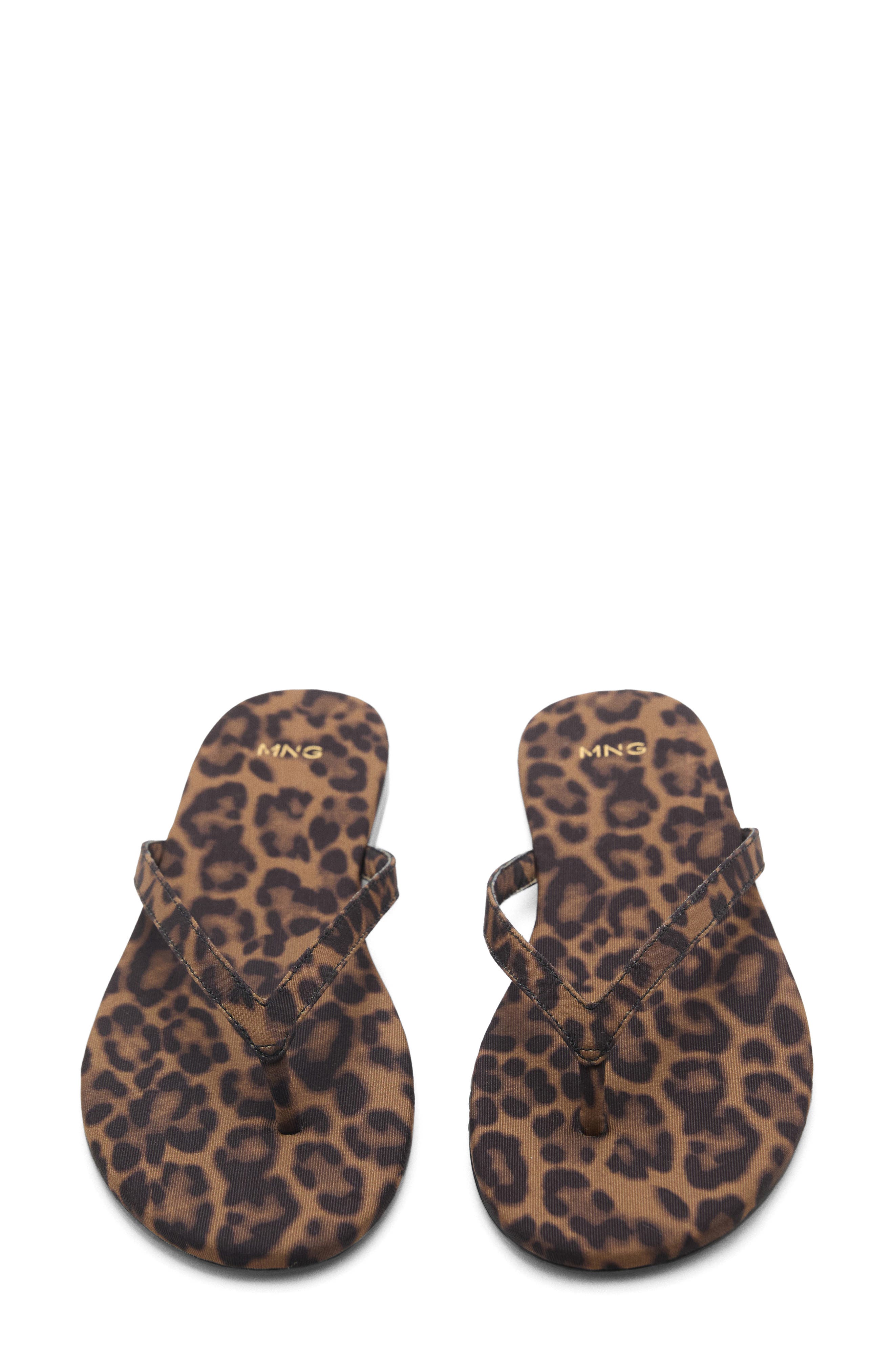 MANGO Leopard Print Flip Flop, Alternate, color, Black