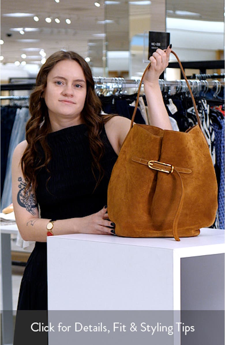Large Belted Suede Bucket Bag, sales video thumbnail