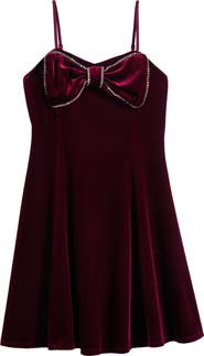 LOVE, NICKIE LEW Kids' Crystal Bow Velvet Party Dress