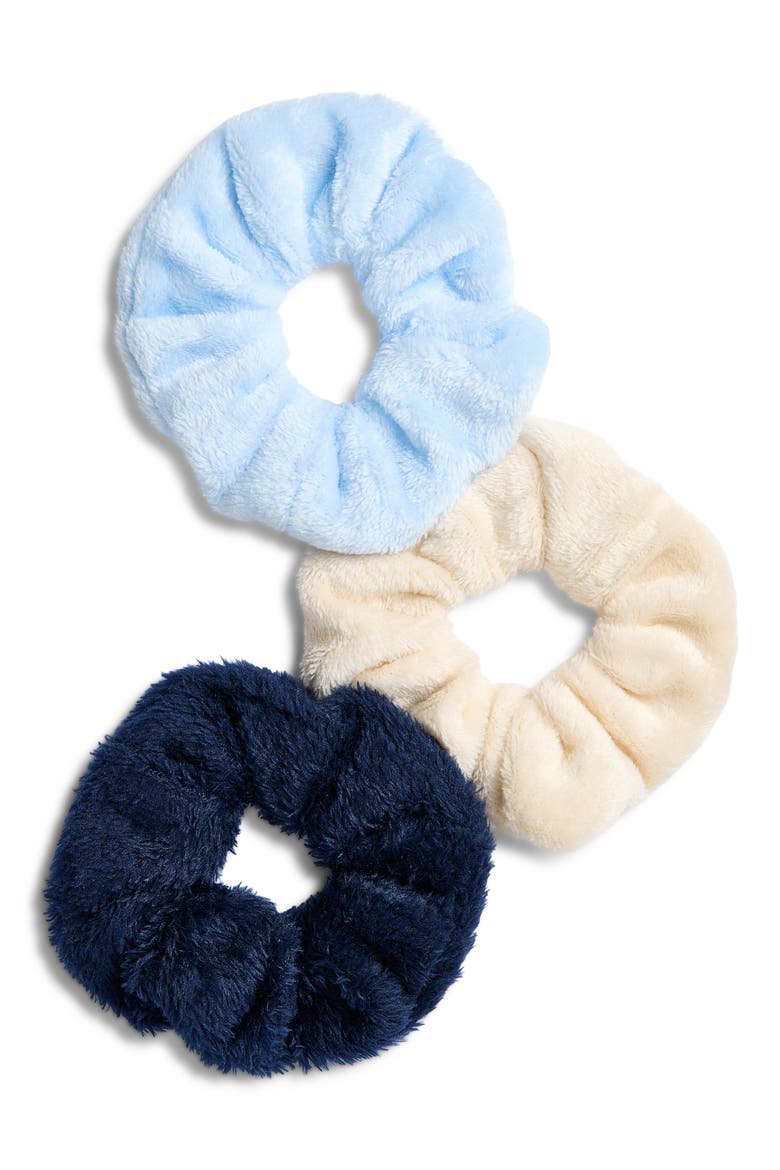 Kids' 3-Pack Plush Scrunchies, Main, color, BLUE COMBO