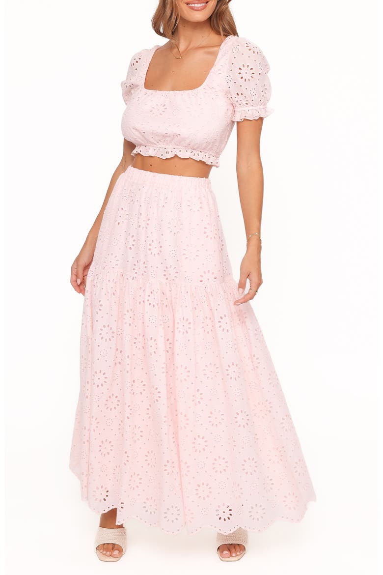 Angelina Cotton Midi Skirt Set, Main, color, PINK BROIDERIE
